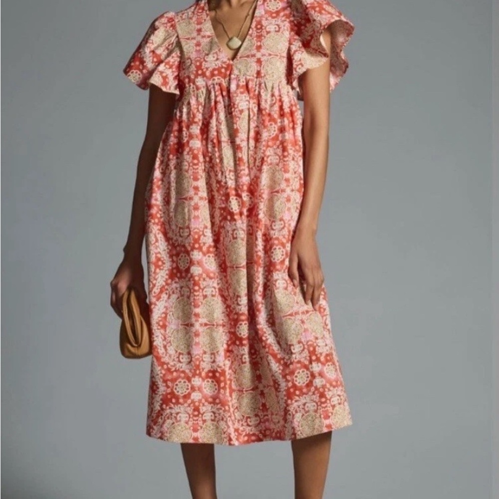 Maeve Red and Cream Floral Midi Dress